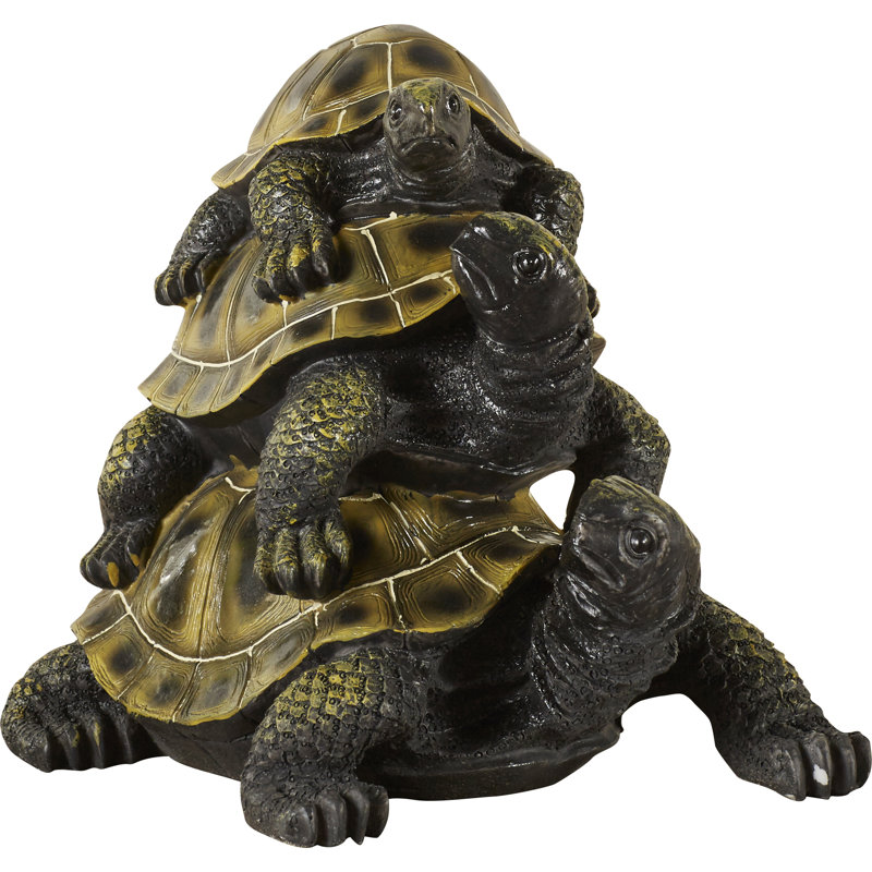 Medium Hand-Painted Resin Stacked Turtle Garden Statue