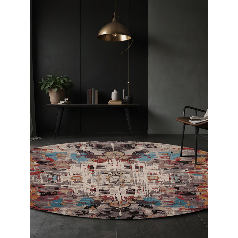 Tapis brun soyeux et moelleux, Rond 5 pi