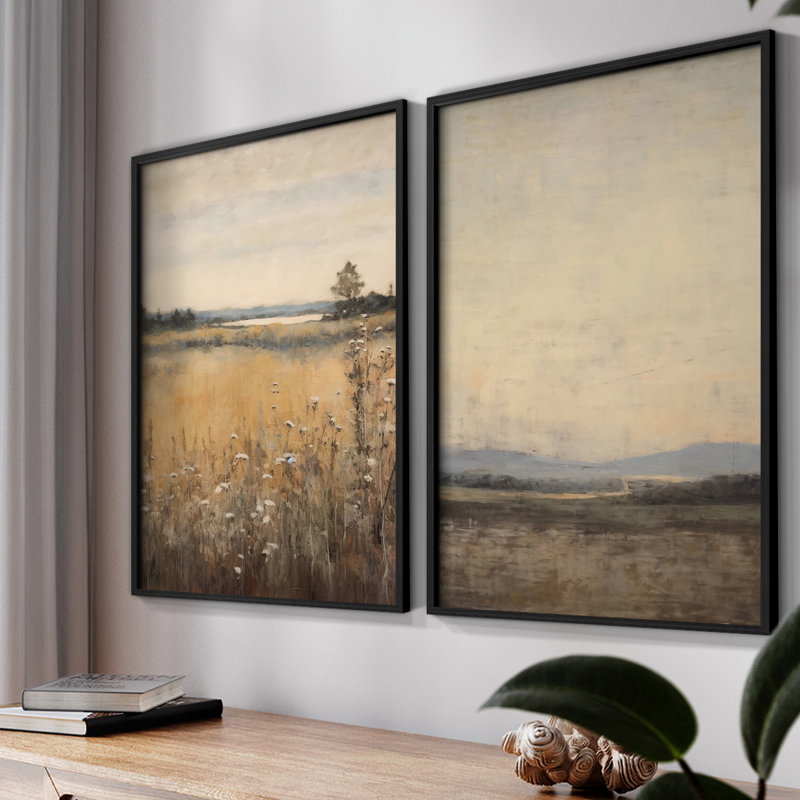 «Vintage Landscape XXX», impression giclée sur cadre - ensemble de 2, Noir, noir, noir, noir, H 12 po x l 30 po