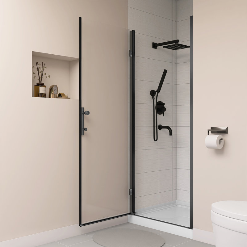 32-33.25" W X 72" H Pivot Frameless Swing Shower Glass Door With Clear Tempered Glass, Left Opening, Matte Black