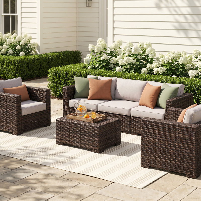 Paniagua Wicker Fully Assembled 6 - Person Seating Group with Cushions, Espresso
