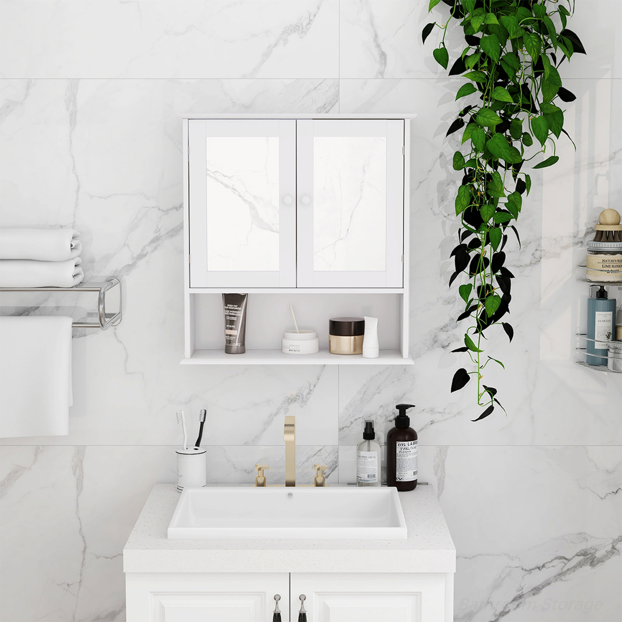 Lark Manor??? Bathroom Wall Cabinet With Doule Mirror Doors And One Open ...