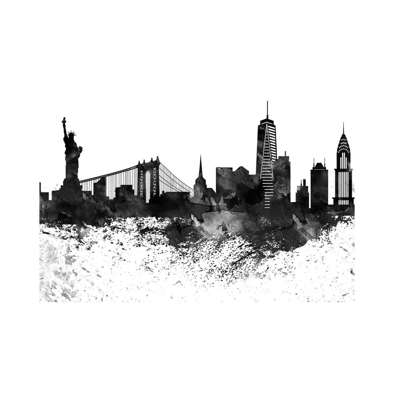New York Black & White Drops Skyline by Wall Decor Addict - Wrapped Canvas Painting, 20.32 cm H x 30.48 cm W