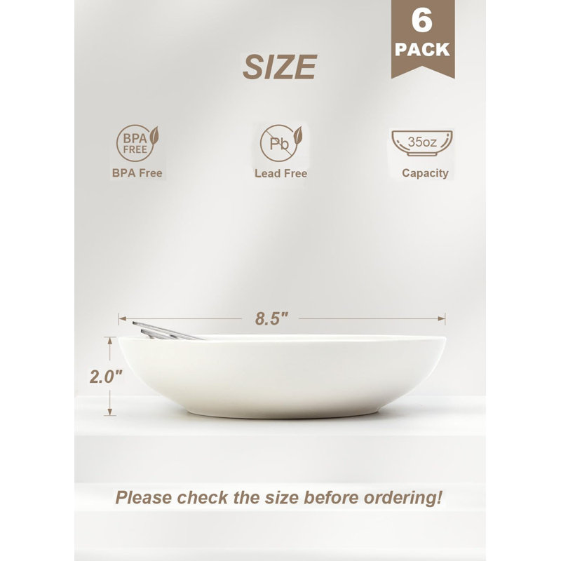  8.5" Large Salad Bowls Soup Bowl For Kitchen, 35oz Pasta Bowls Set Of 8, Microwave & Dishwasher Safe, Porcelain Wide And Shallow Serving Bowl, White Dinner Plates, Dinnerware Set, Gift