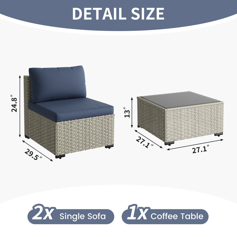 Ensemble de conversation de patio 5 pièces avec table basse et coussins, Marine