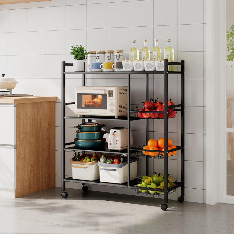 Multi-tiered Kitchen Microwave Storage Rack with Wheels, 108.5cm H x 90cm W x 32cm D