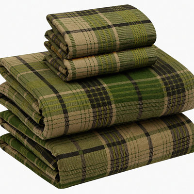 CozyCotton Flannel Bed Sheet Set - Full Size, Deep Pockets, All Seasons Breathable, Super Soft & Warm, 4 Pcs DNA Plaid Design - Fits up to 18"