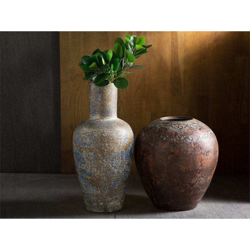 Jaquan Handmade Ceramic Table Vase, Copper/Blue
