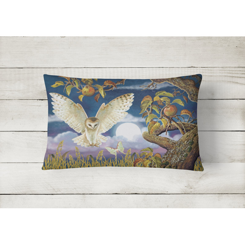 Outdoor Throw Pillow, Barn Owl in the Apple Orchard