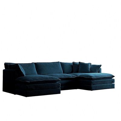 Canapé modulaire en U avec repose-pieds réversible, canapé d'angle convertible 5 places avec 2 repose-pieds, canapé moelleux et minimaliste moderne pour le salon, chenille bleue