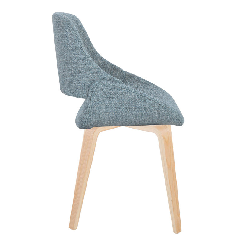 Chaise d'appoint / de salle à manger Mid-Century moderne en bois naturel et tissu bleu - ensemble de 2, Bleu, Naturel