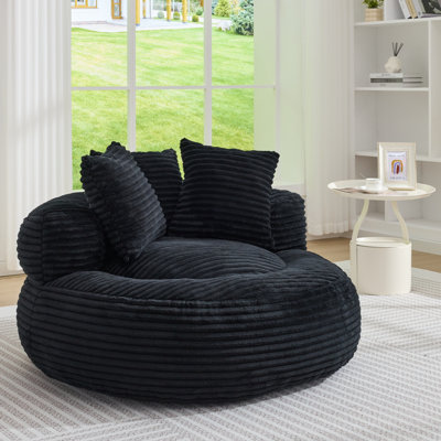 Fauteuil à billes 45,8 po en velours côtelé noir, support pour haut dossier, sans assemblage