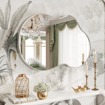 Amara Irregular Tempered Glass and Aluminum Alloy Framed French Cleat Mounted Wall Mirror