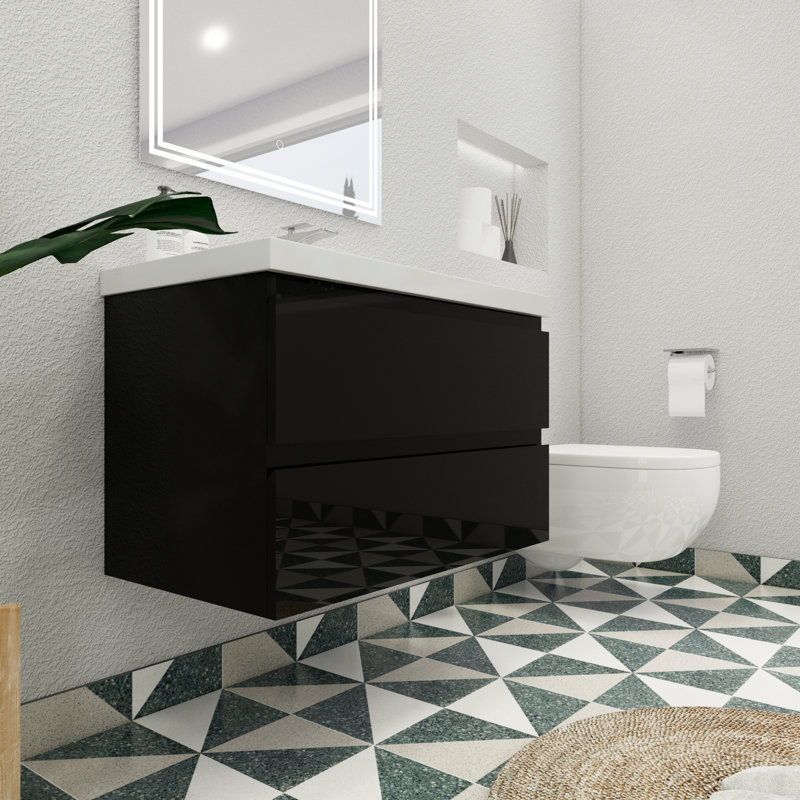 Amahd Single Bathroom Vanity with Acrylic Top, High Gloss Black