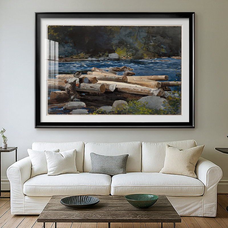 Hudson River, Logging-Winslow Homer-Framed Gallery Wrapped Canvas-1897, 26.5x36.5, Impression encadrée, Noir