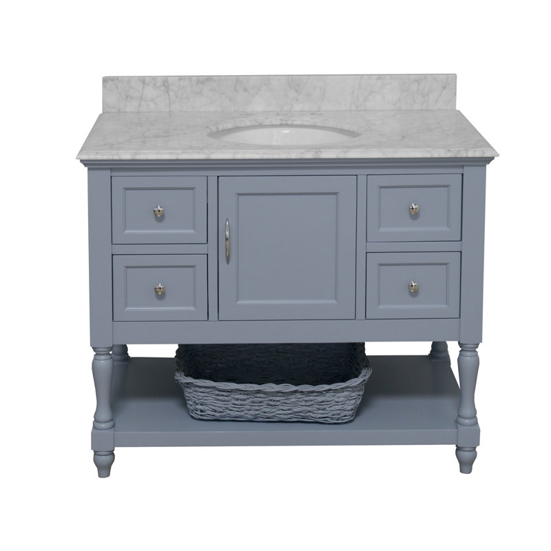 Hampton 42'' Single Bathroom Vanity with Top, Carrara Marble, Powder Blue
