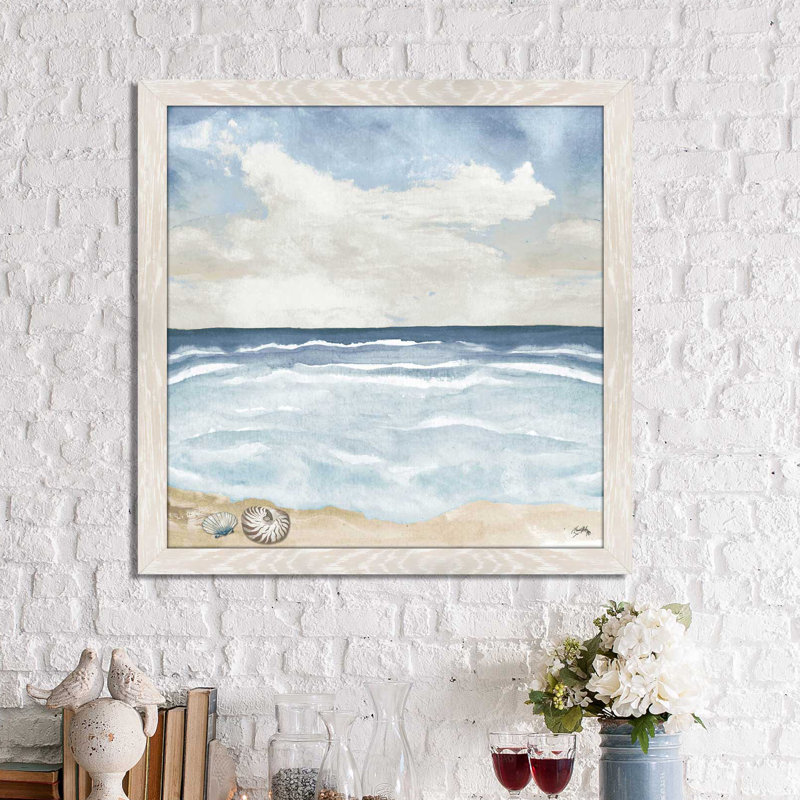 «Evening Coast View I», reproduction de peinture acrylique, H 39,5 po x l 39,5 po x P 2 po, Cadre flottant blanc