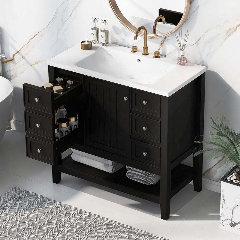 Meuble-lavabo 36 po avec lavabo en céramique, Noir