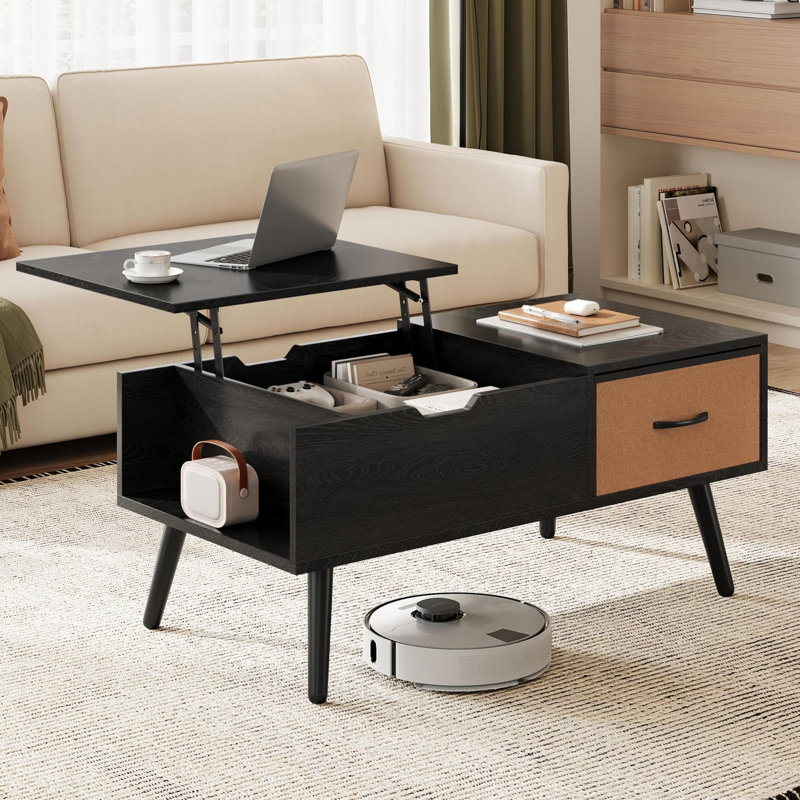 Table basse à plateau relevable pour salon, Noir