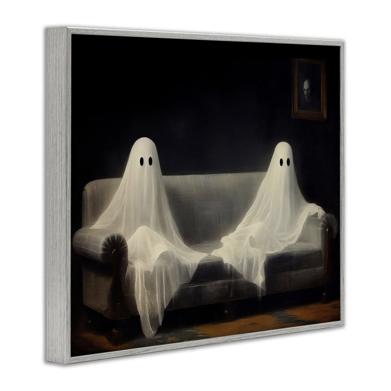 «Spooky Couch Ghost Duo», estampe numérique, design par LSR Design Studio, H 16 po x l 20 po, Estampe numérique Farmhouse