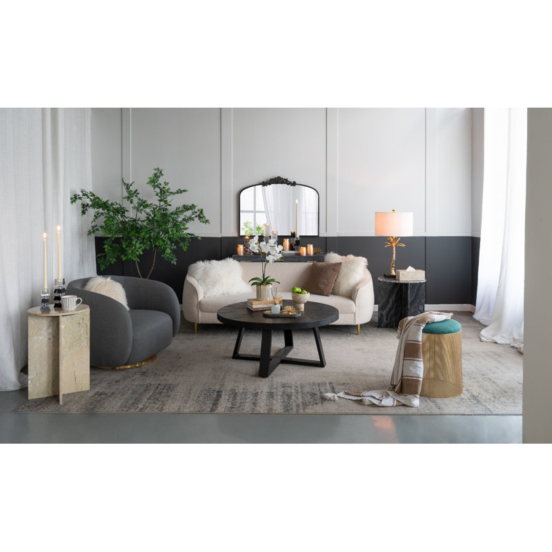 Whallon Upholstered Swivel Armchair, Gray Linen