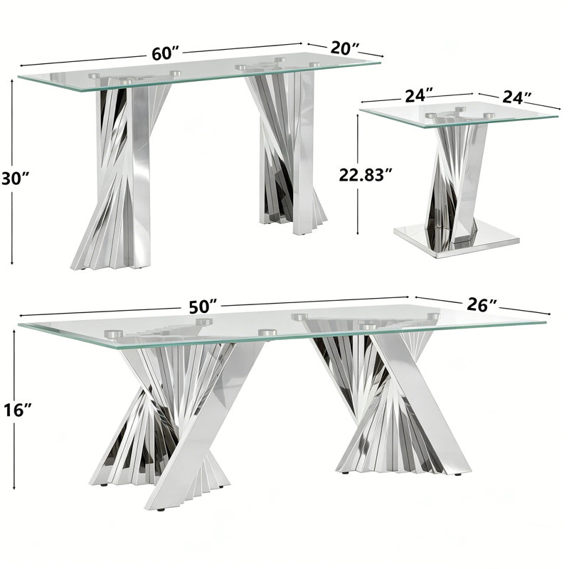 Ensemble de 3 tables de salon argentées