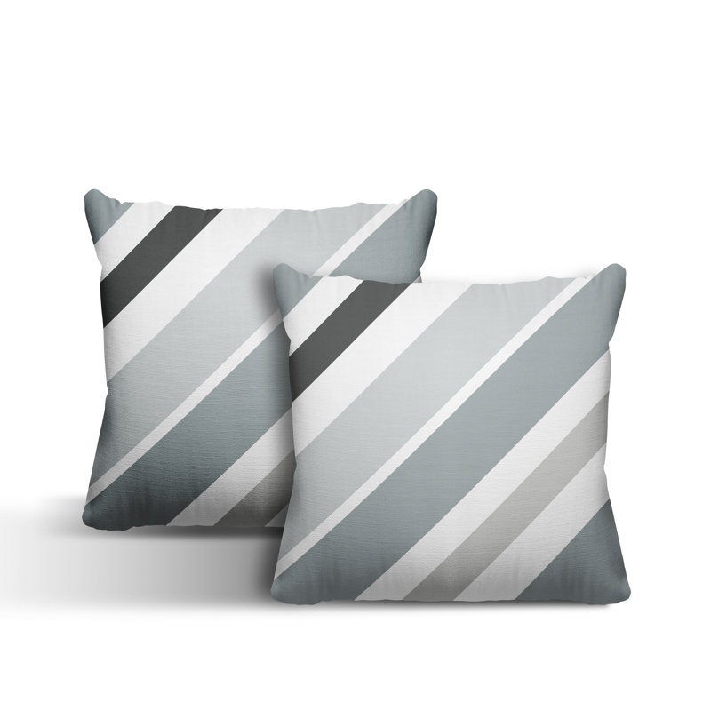  Coussin décoratif intérieur / extérieur à rayures, L 17 po x H 17 po, Gris