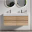 Meuble-lavabo Grace de 48 po avec lavabo en quartz d'ingénierie et tiroirs noirs doux, meuble-lavabo mural flottant pour salle de bain moderne, lavabo une pièce blanc brillant, KD-1413584590