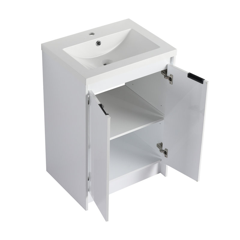 Meuble-lavabo autoportant de 48 po avec lavabo en résine et 2 armoires de rangement, portes à fermeture douce, contreplaqué (emballage KD)
