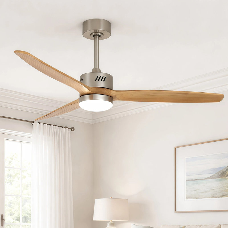 AuraVista 52" Modern 3-Blade Ceiling Fan with Light Kit & Remote Control – Downrod Mount for Stylish Airflow, Oak