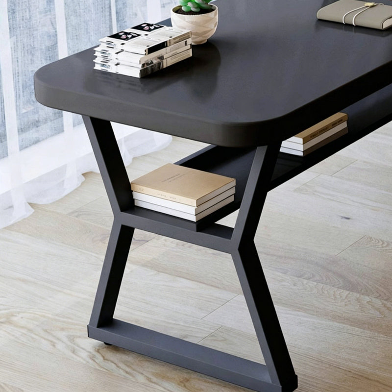 Bureau simple en bois de pin massif noir avec tablette, H 29,5 po x l 78,7 po x P 27,56 po