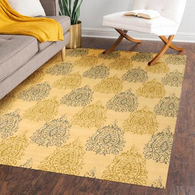 Tapis oriental doré de Lux, élégant tapis pour rehausser la sophistication de votre décor de salon, de chambre à coucher, de bureau ou de maison