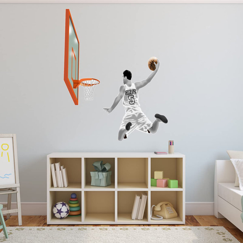 Adhésif décoratif joueur de basketball, H 20 po x l 18 po, Blanc, Oui