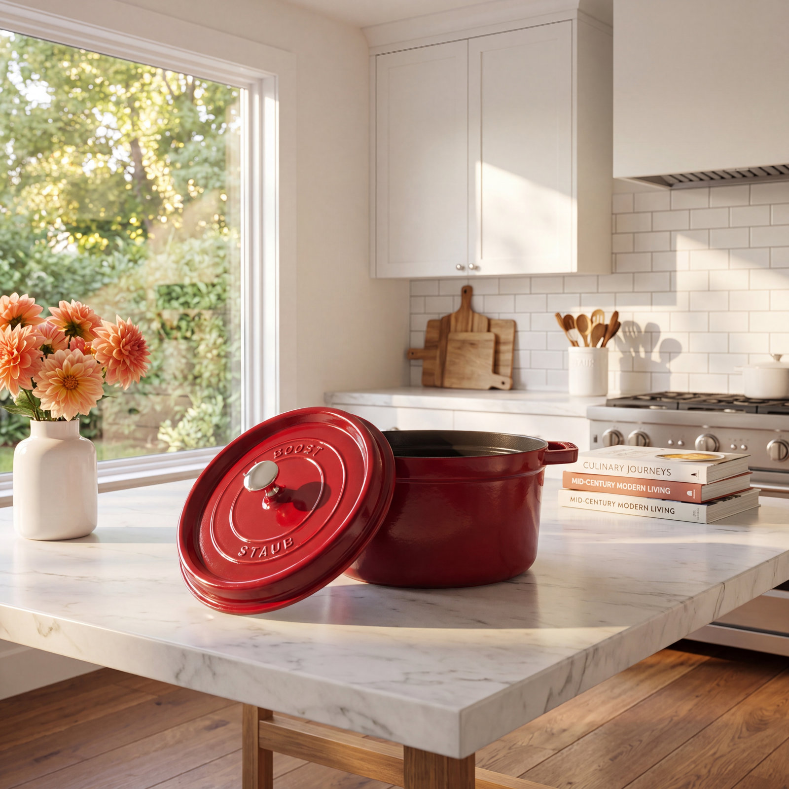 Deep Enameled Cast Iron Cocotte, Red
