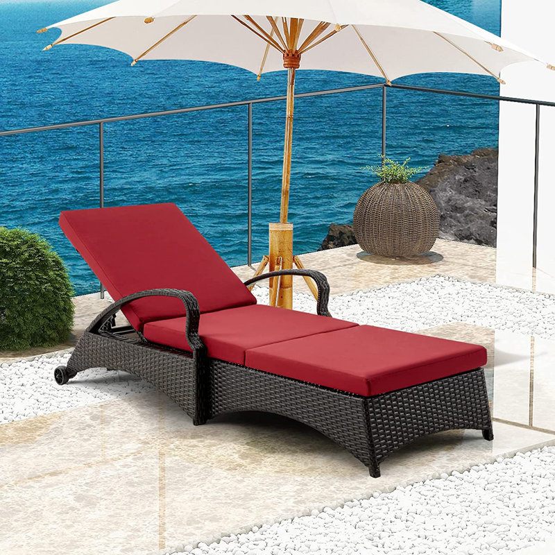 Chaise longue inclinable longue 73,4 po avec coussins, Vin rouge