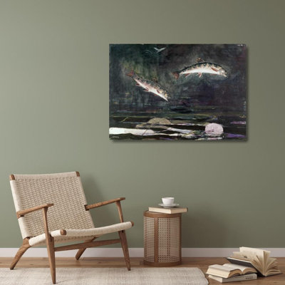 ArtDirect Homer, Winslow Gallery Wrapped Canvas Art Titled: Leaping Trout