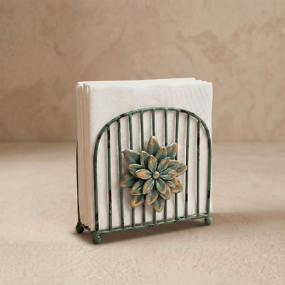 Floral Metal Napkin Holder - Green