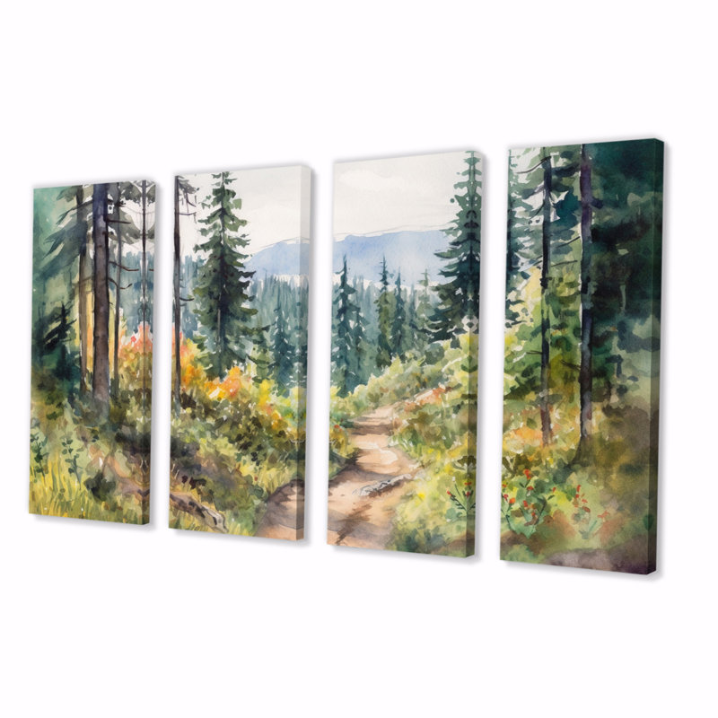 «Little Road In Mountain Landscape X», reproduction sur toile 4 pièces