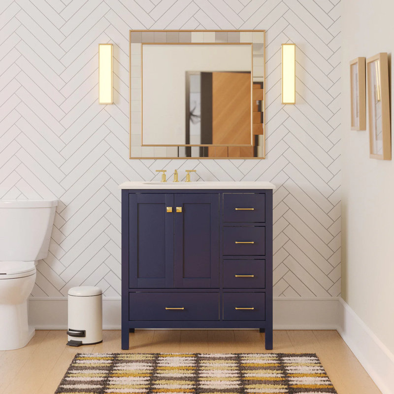 Ensemble de meuble-lavabo simple 36 po Claudett, Bleu royal, Engineered White