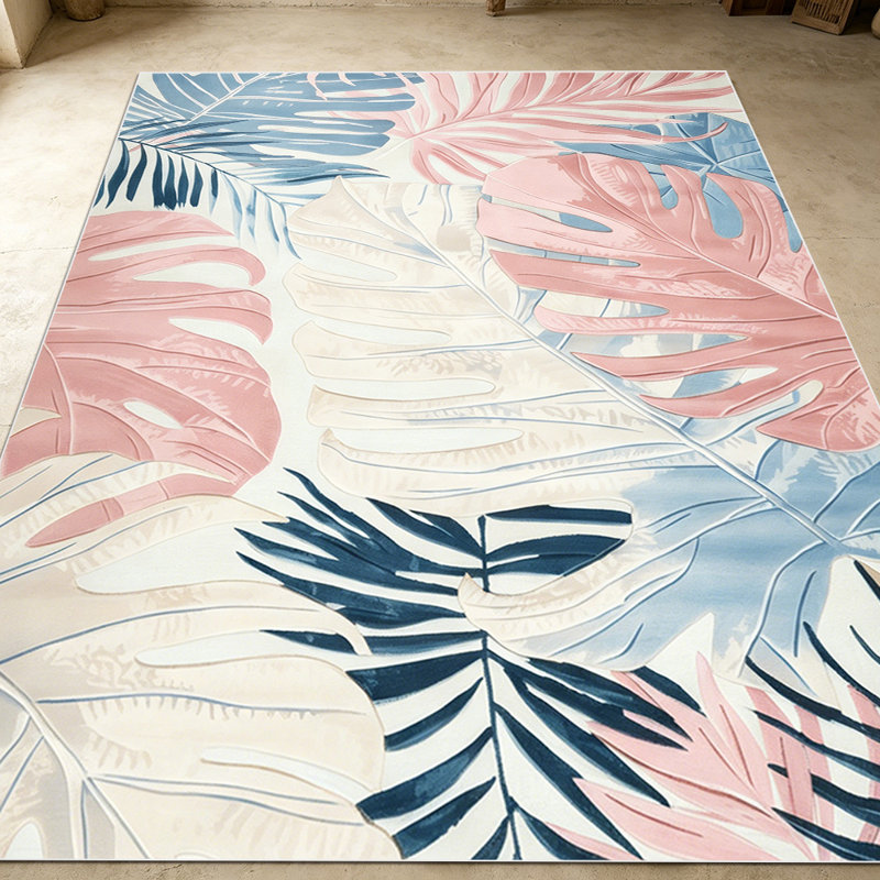 1PC Tropical Palm Monstera Leaf Pastel Print area rugs for Living Room, Soft, All seasons, Easy-maintain, Washable Indoor mat, Farmhouse suitable for Dining Table, Bedroom, Kitchen, Entryway, Patio, Porch, Home Decor, Outdoor Decor.
