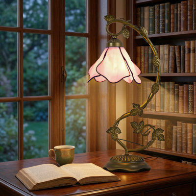Lampe de table moderne en forme de fleur rose 20 po, base E26, ampoule incluse, interrupteur marche / arrêt, pour chambre à coucher, salon, bureau personnel, bureau, décor romantique