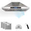Hotte de cuisine murale 36 pouces, 800 pi³ / min, convertible, fixation murale, 4 vitesses, télécommande silencieuse et panneau tactile avec lumières DEL-122240268-122240271