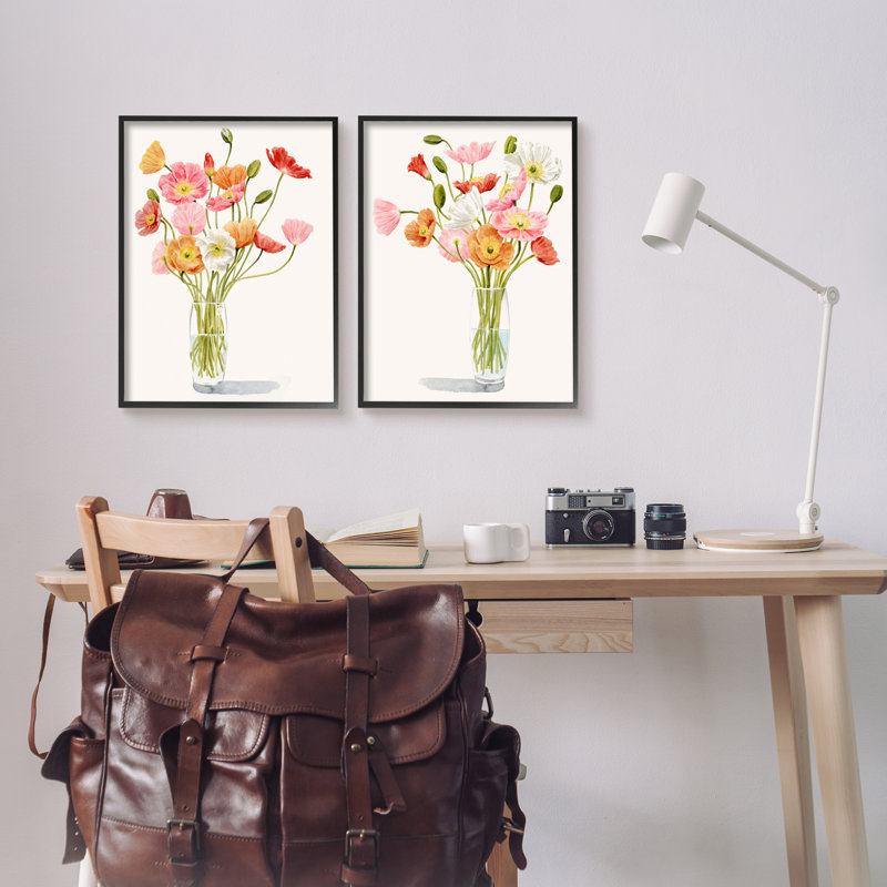 Bouquets de verre rose doux Dazzling Flower Blossoms Grace Popp, H 16 po x l 20 po, Giclée encadrée noir minuit