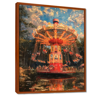 'Orange Blue Vintage Amusement Park Carousel - Amusement Parks Wall Art Living Room
