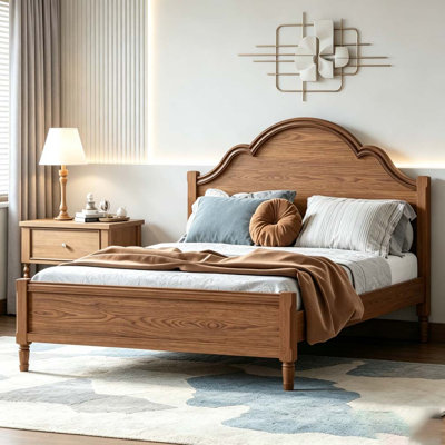Wood Platform Bed with Arch-Top Headboard