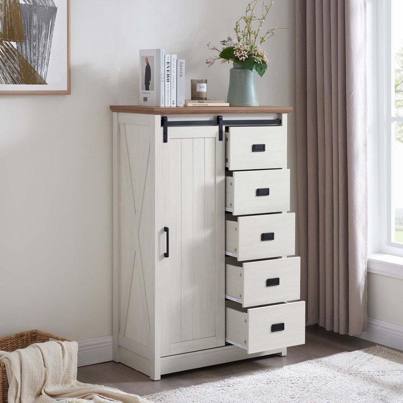 Commode haute 5 tiroirs, Blanc