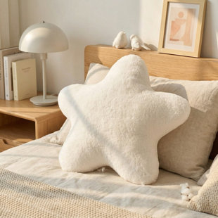 15" Star Shaped Plush Throw Pillow, Soft Faux Rabbit Fur Decorative Floor Cushion For Sofa, Bed, Bedroom & Living Room