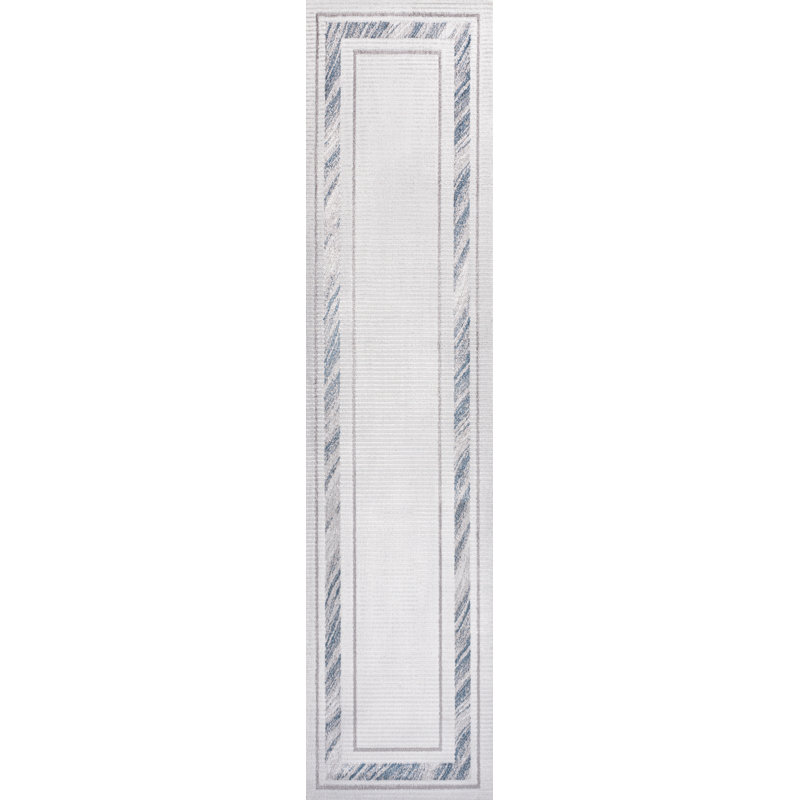 Tapis argenté / bleu Maythel, Tapis de couloir 2 pi x 8 pi