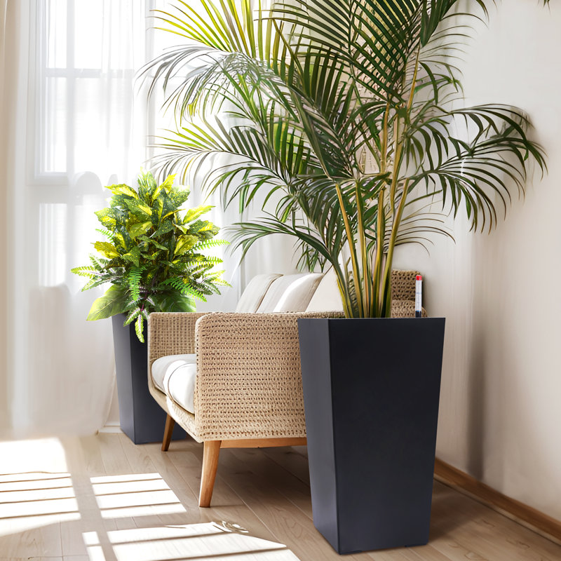 22.5" Tall  Set of 2. Outdoor＆Indoor Black  Pots. High Front Porch  Pots with Drainage Holes＆Water Level ＆Inner