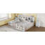 Structure de lit plateforme pleine grandeur en bois avec barrière de garde-corps, tablettes de rangement latérales et étagère à livres, lit de plancher compact, blanc et blanc-33017208-33017210